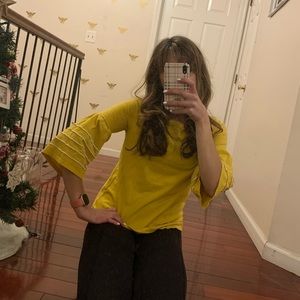 J. Crew Flare Sleeve Shirt Yellow/ White Striped